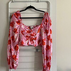 Topshop Size 8 Floral Satin Crop Top